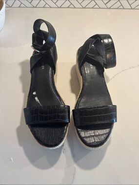Marc Fisher Black Croc-Embossed Ankle-Strap Espadrille Sandals